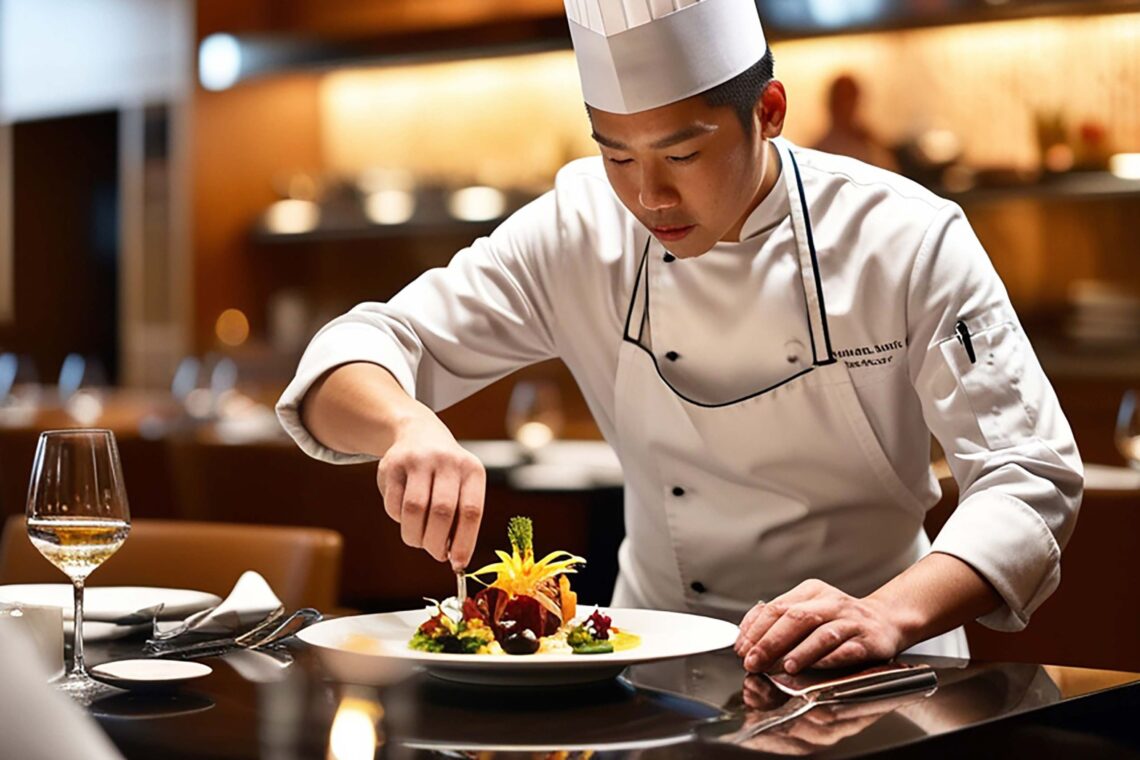 chef plating a dish in a restaurant in Tokyo local guide - TOKYOwebzine chef plating a dish in a restaurant in Tokyo local guide
