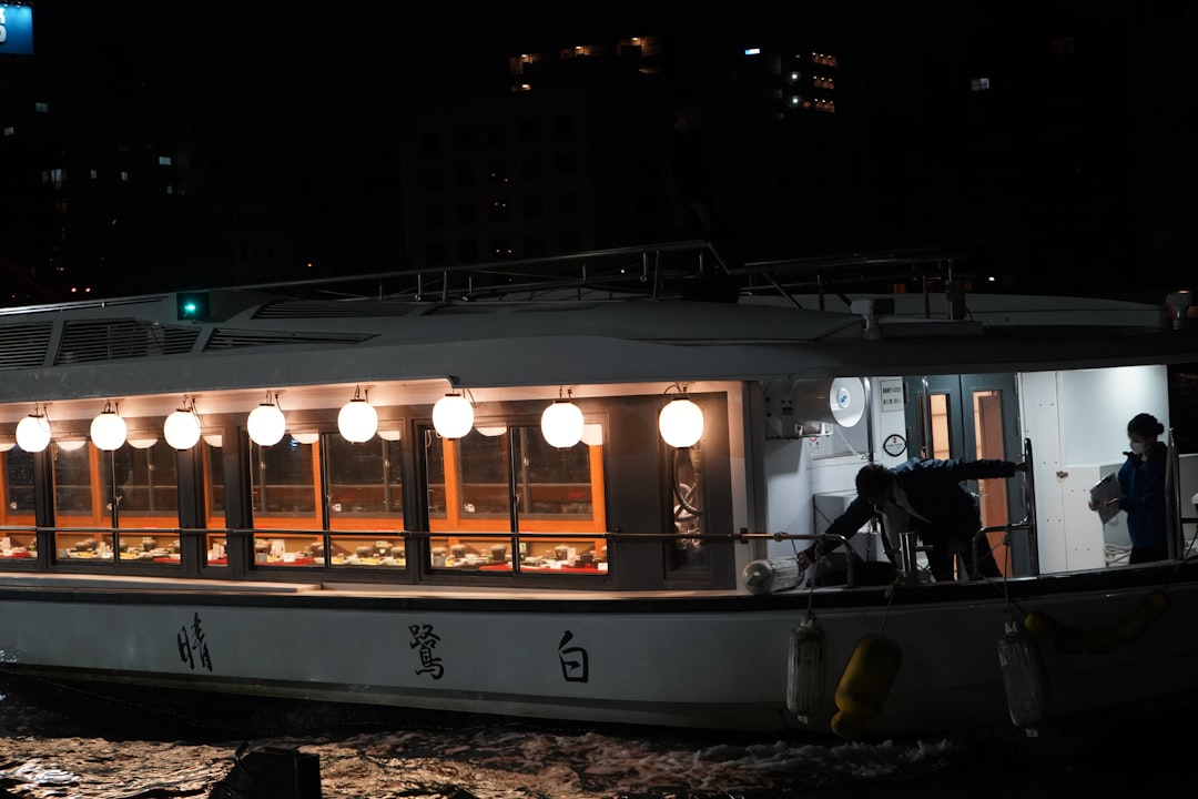 A visitor boards a water bus at a Tokyo bay pier, one of the most scenic ways to reach urban beaches along the bayside