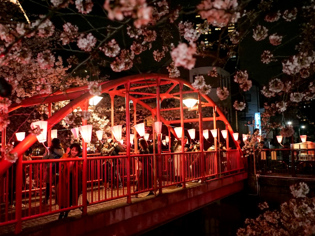 Visitors gather at a Tokyo riverside to watch toro nagashi lanterns drift on the water during the Tokyo ryokan Obon season.