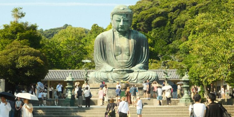 Visitor exploring a Kamakura temple on one of the best Tokyo day trips